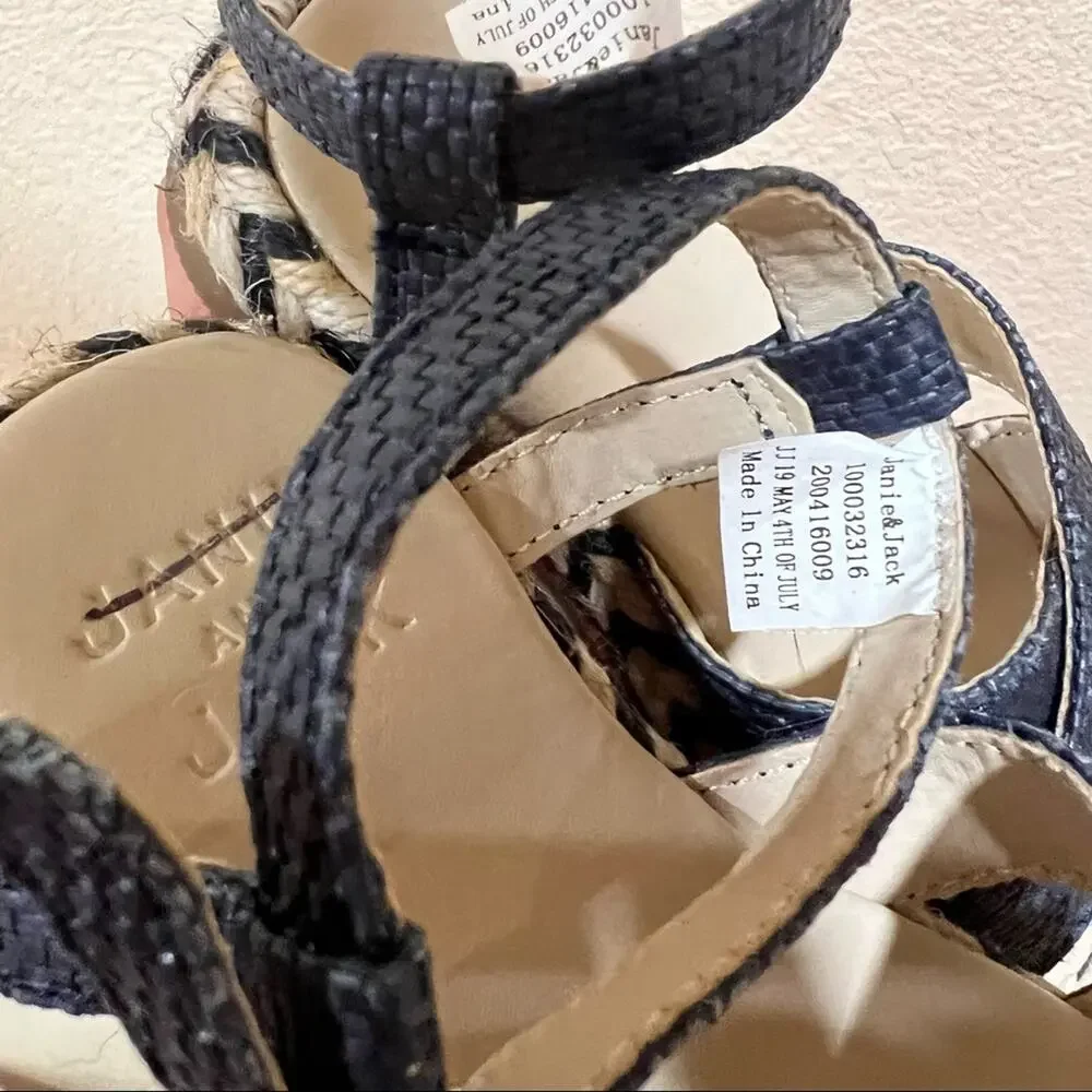 Janie and Jack navy blue tan espadrille sandals NEW